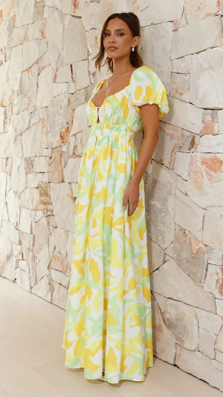 Xaviere Maxi Dress - Yellow / Green Print