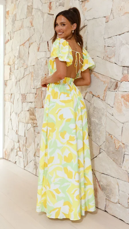 Xaviere Maxi Dress - Yellow / Green Print