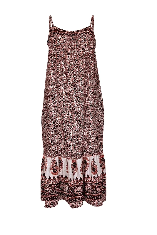 Xirena - Rust Red, White, & Taupe Paisley Print Midi Dress Sz M