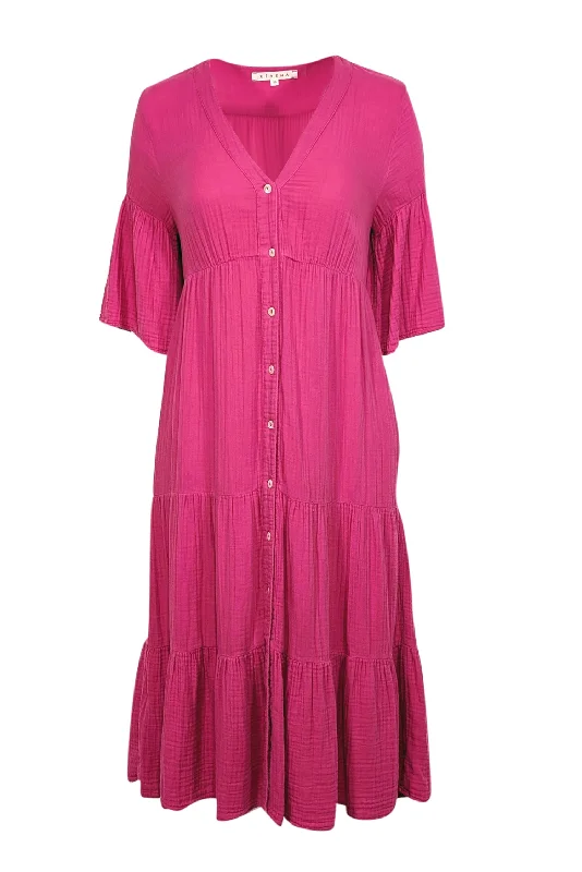 Xirena - Lipstick Pink Tiered Gauze Midi Dress Sz XS