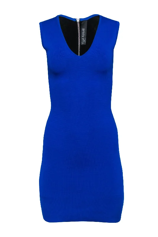 Yigal Azrouel - Blue Sleeveless Knit Mini Dress w/ Contrast Back Panel Sz XS