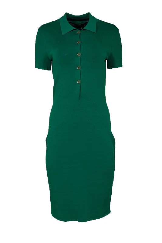 Yigal Azrouel - Kelly Green Knit Collar Short Sleeve Midi Dress Sz M