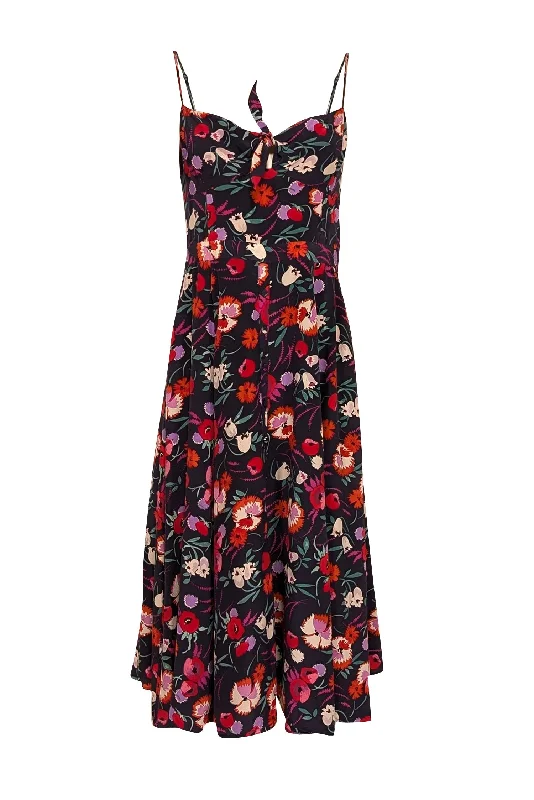 Yumi Kim - Navy, Red, & Green Floral Print Button Down Midi Dress Sz L