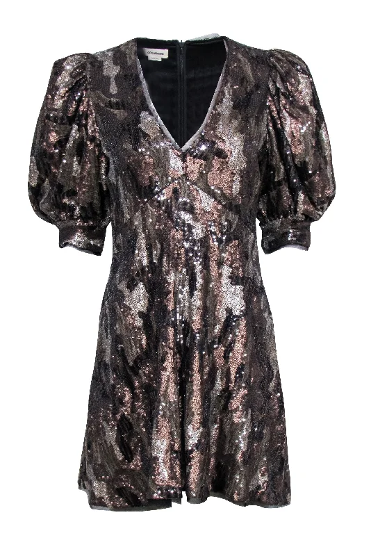 Zadig & Voltaire - Metallic Camo Sequined Mini A-Line Dress Sz M