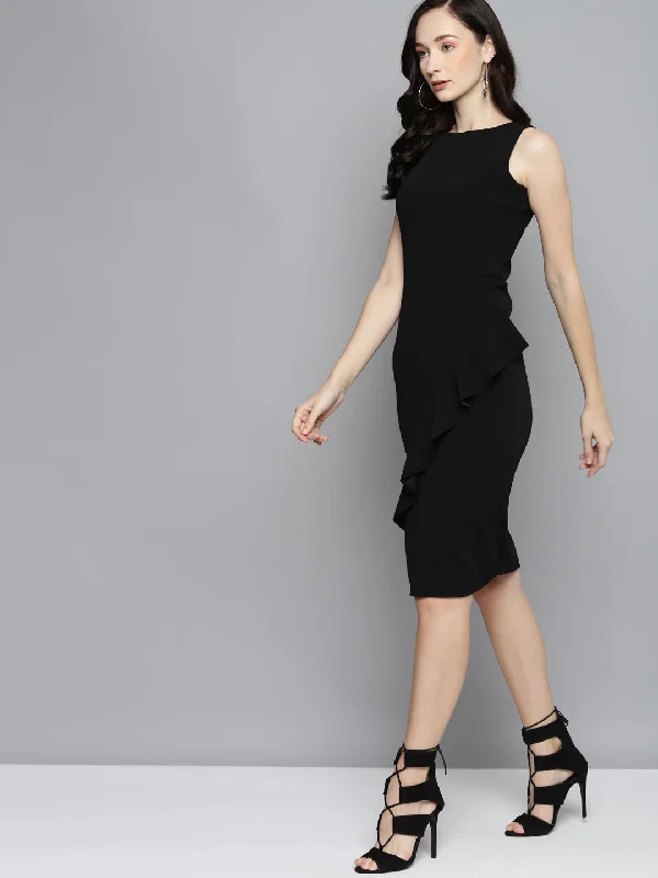 Black One Side Frill Bodycon