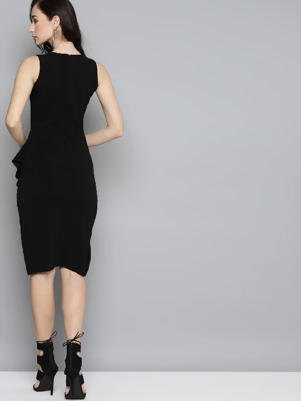 Black One Side Frill Bodycon