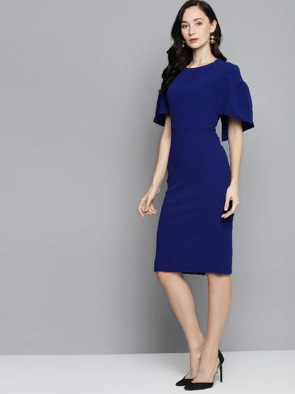 Royal Blue Frill Cape Bodycon Dress