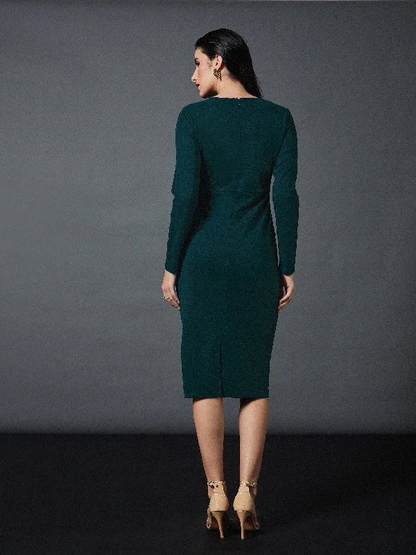 Women Emerald Peplum Bodycon Dress