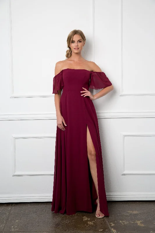 Burgundy XL Long Formal Bridesmaids Chiffon Evening Gown Sale