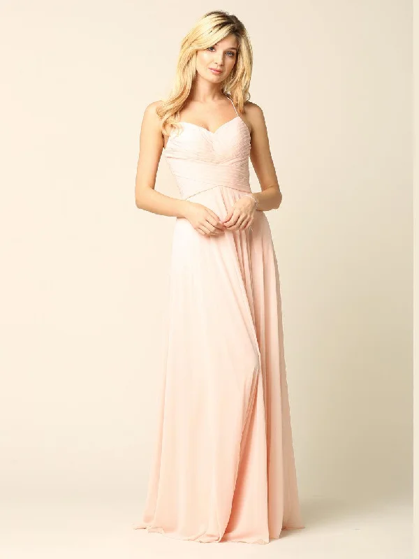 Halter Bridesmaids Long Chiffon Dress