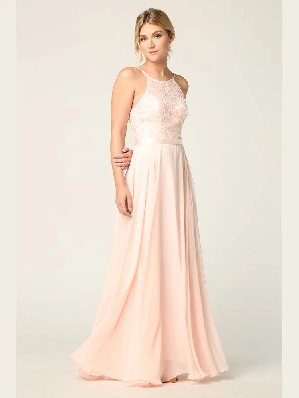 Lace Halter Chiffon Long Bridesmaids Dress