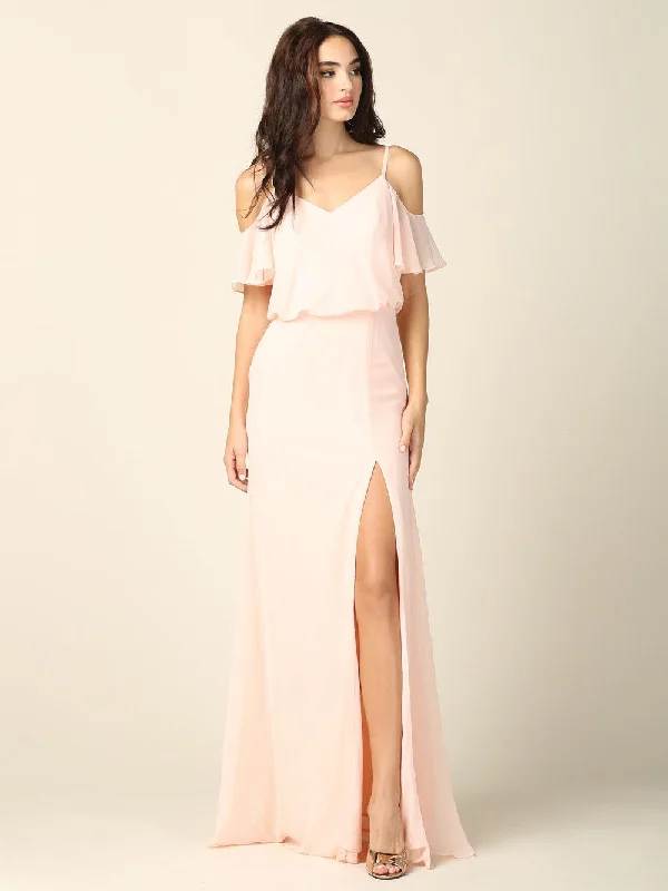 Long Bridesmaids Off Shoulder Blouson Dress