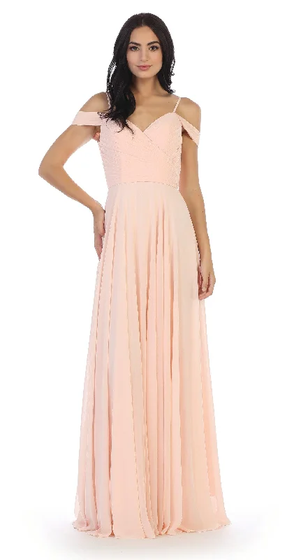 Long Bridesmaids Pleated Off Shoulder Chiffon Gown