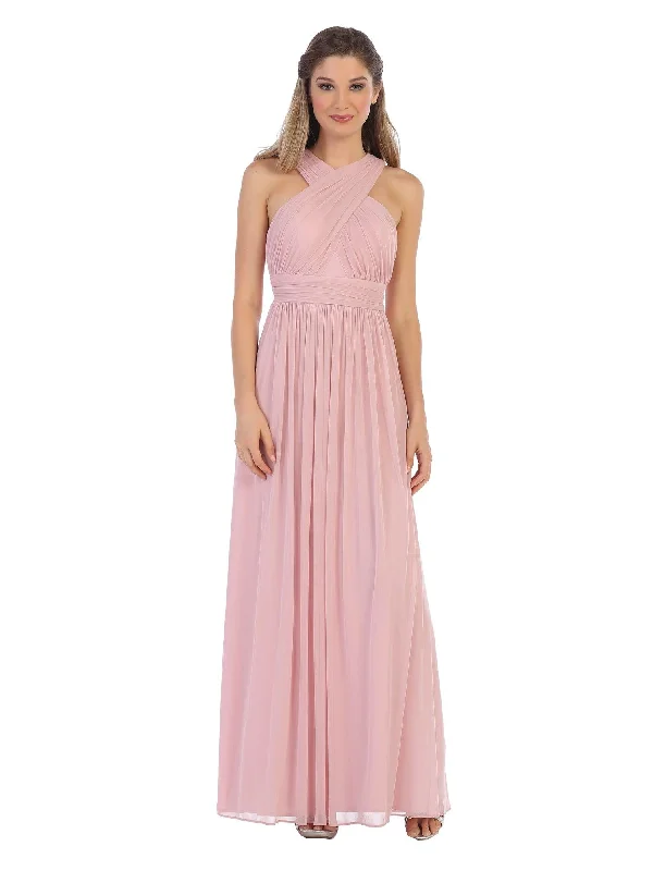 Eva 3280 Dusty Rose XL Long Criss Cross Halter Bridesmaids Dress Sale