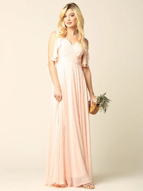 Long Formal Flutter Sleeves Bridesmaids Dress