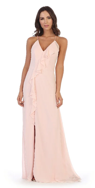 Long Formal Ruffled Chiffon Bridesmaids Dress