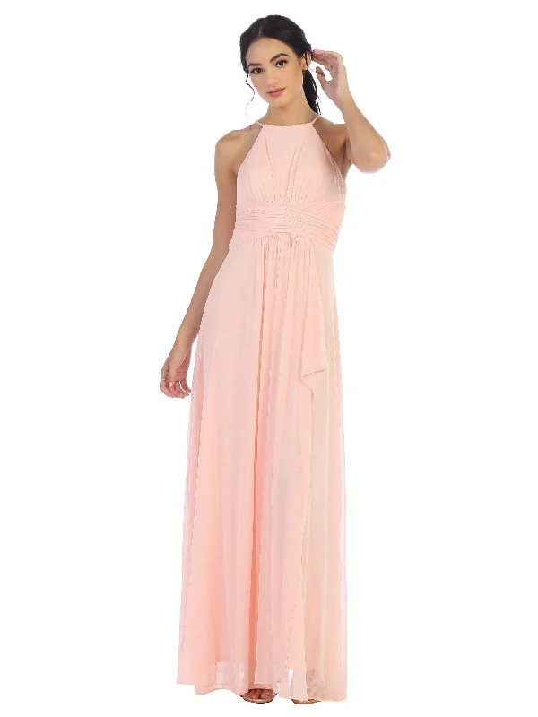 Long Halter Tie Back Bridesmaids Dress