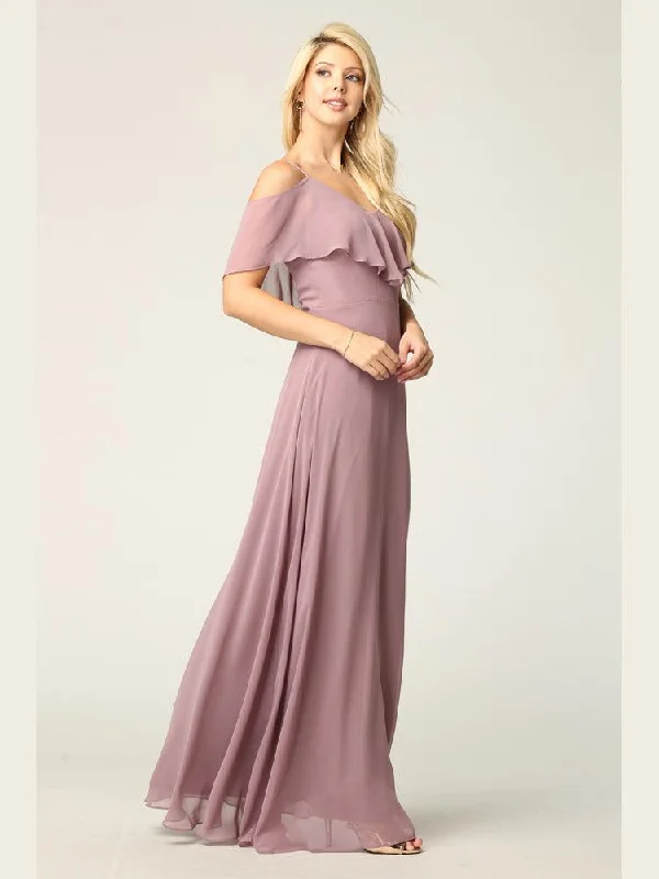 Long Off Shoulder Formal Bridesmaids Chiffon Dress