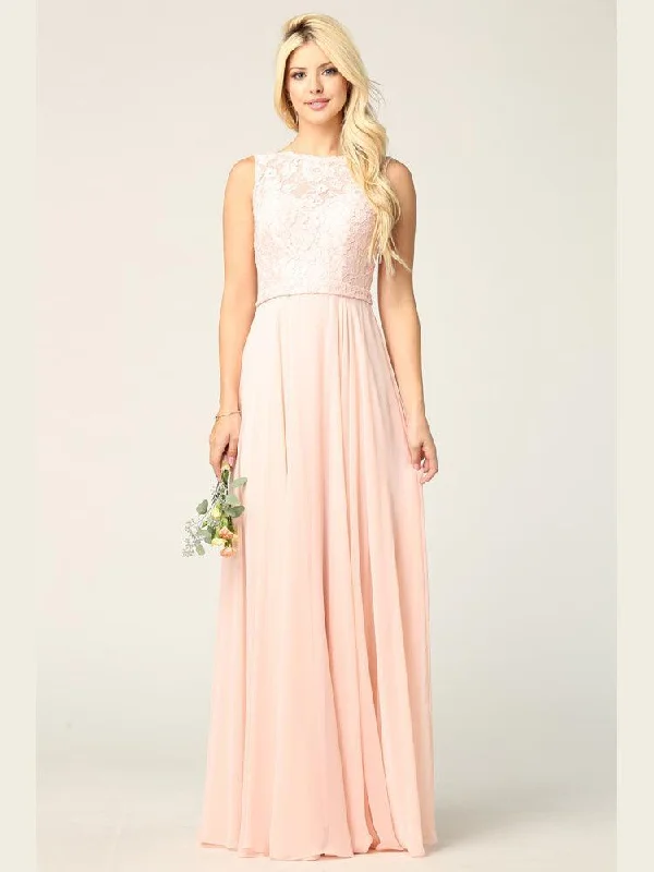 Long Sleeveless Bridesmaids Lace Chiffon Dress