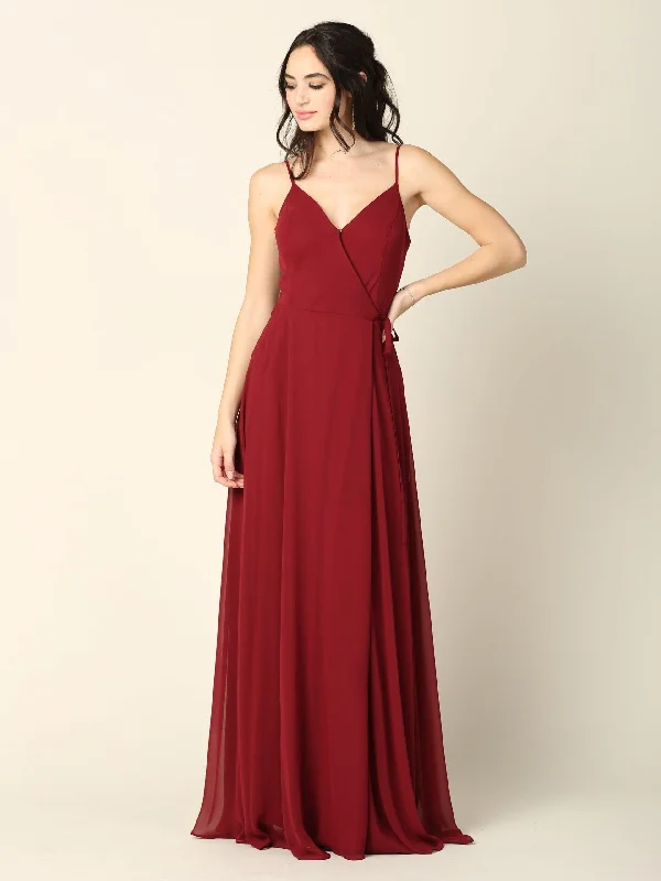 Long Spaghetti Strap Chiffon Wrap Bridesmaids Gown Sale