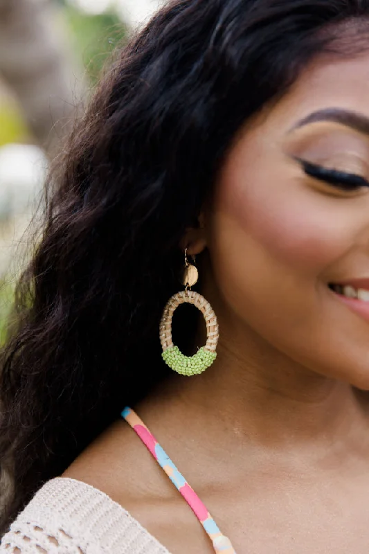 Green Beaded Wooden Earrings FINAL SALE