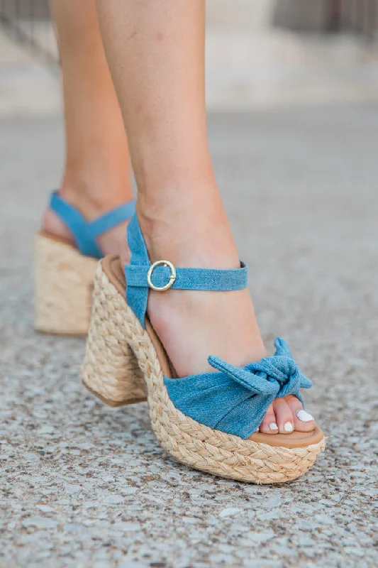 Kacey Chambray Bow Woven Heel