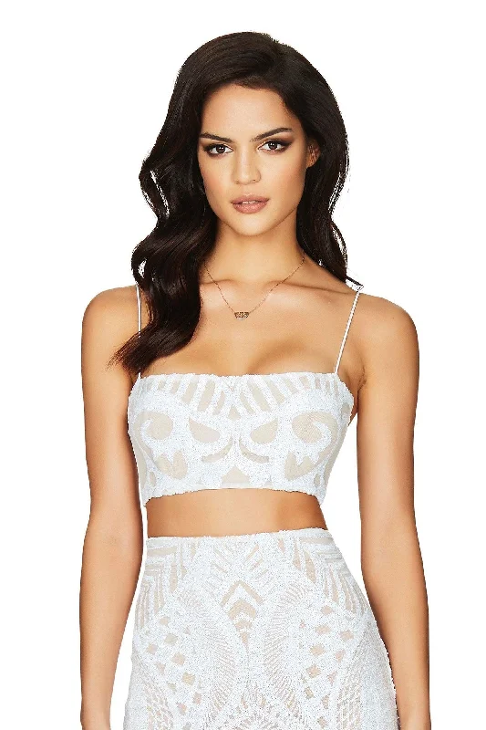 Nookie Mon Cherie Sequin Crop Top - White