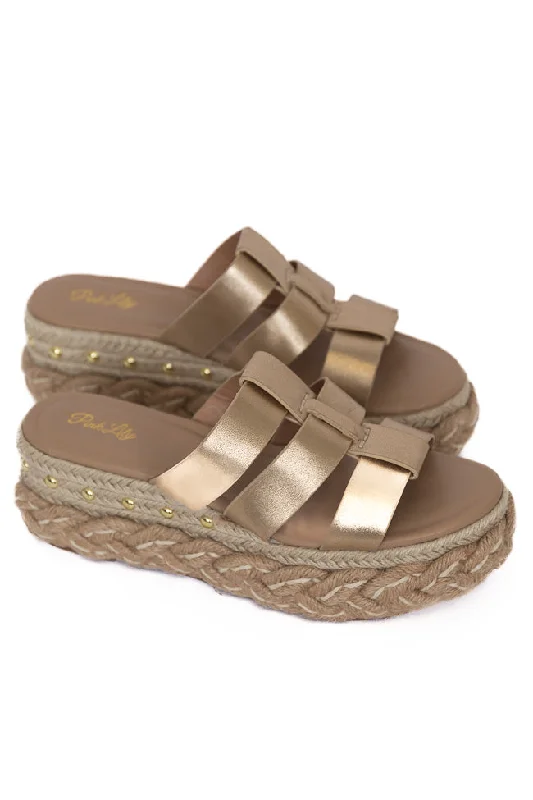 Sidney Gold Distress Slip-on Platform Wedge