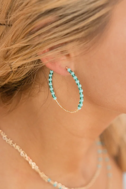 Turquoise and Gold Beaded Hoops