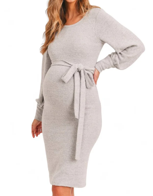 Cashmere-Like Sweater Knit Maternity Dress In Heather Grey