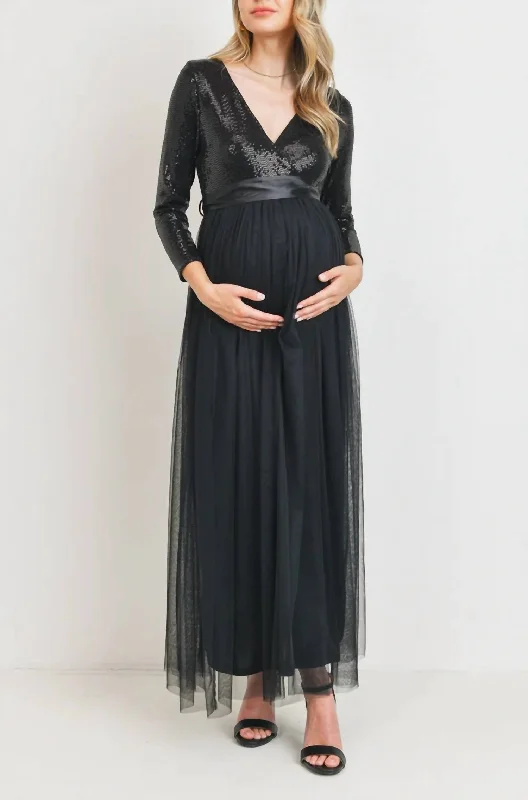 Sequin Maternity Party Dress In Black