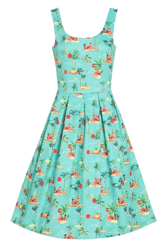 Amanda Turquoise Sunset Pinup Couple Swing Dress