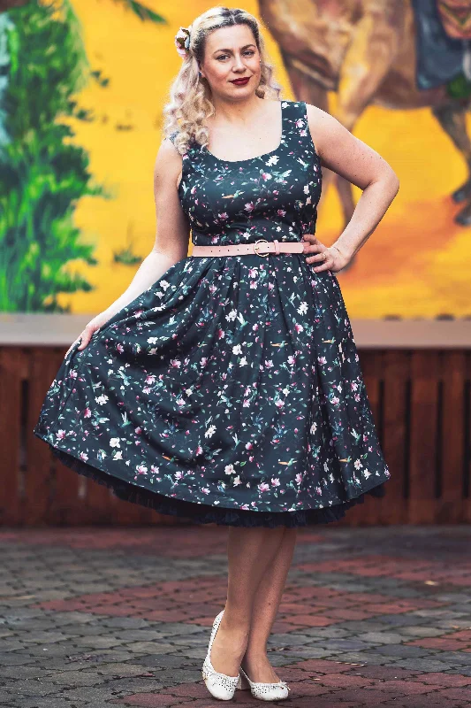 Amanda Navy Hummingbird Swing Dress