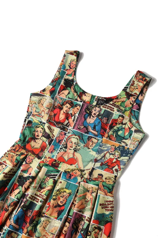 Amanda Vintage Comic Print Dress