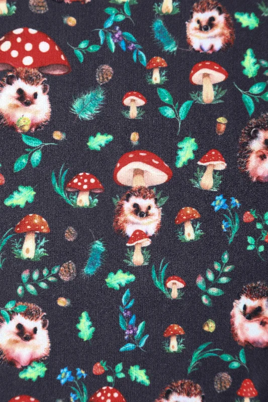 Billie Black Hedgehog & Mushroom Print Dress