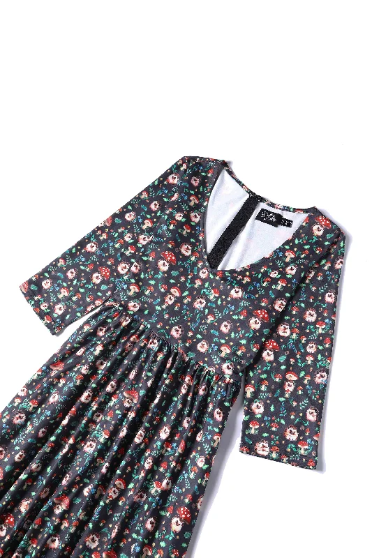 Billie Black Hedgehog & Mushroom Print Dress