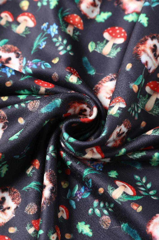 Billie Black Hedgehog & Mushroom Print Dress