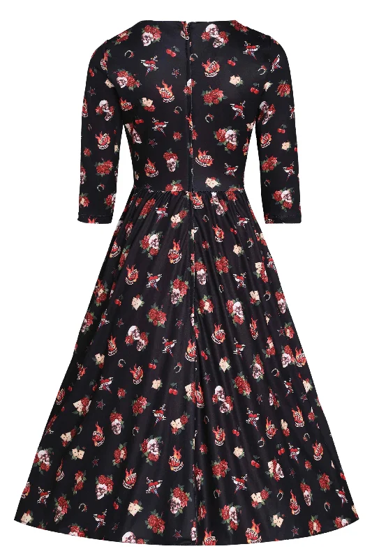 Billie Black Rockabilly Skull & Rose Dress