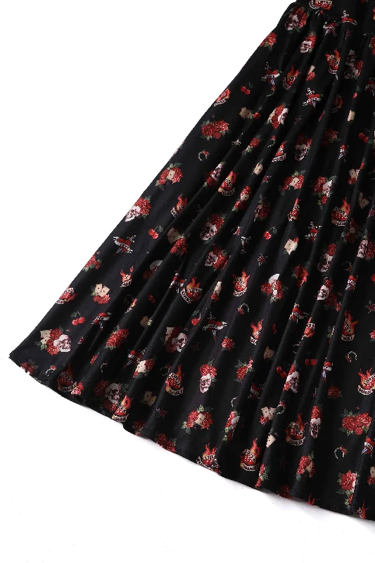 Billie Black Rockabilly Skull & Rose Dress