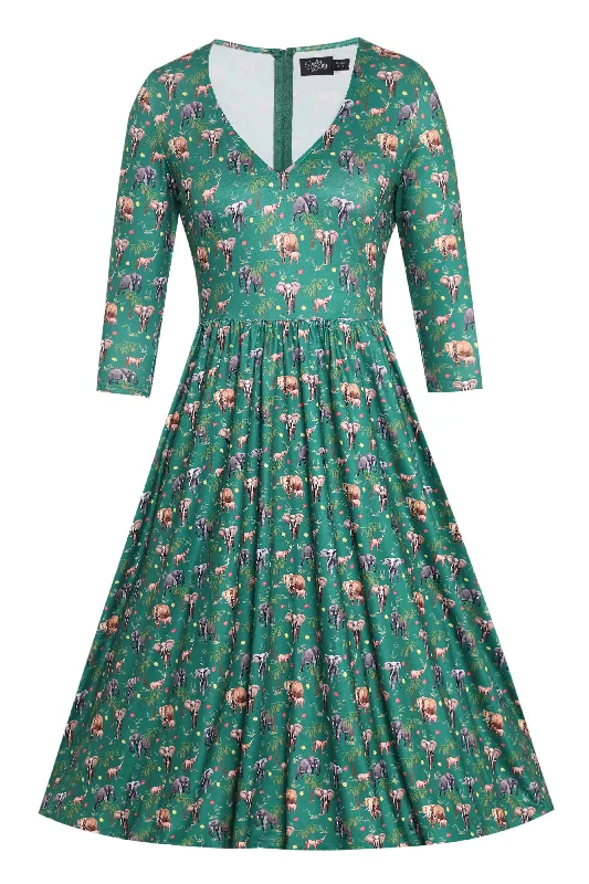 Billie Green Elephant Flared Dress