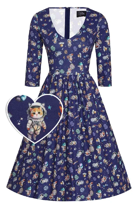 Billie Purple Cat In Space Print Dress