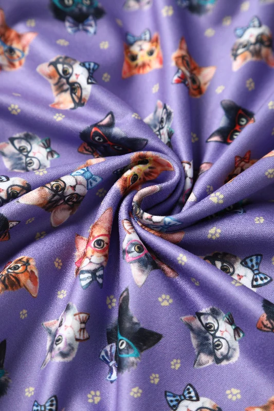 Billie Purple Nerdy Cat Long Sleeved Dress