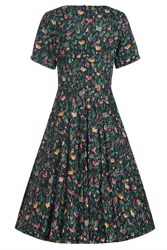 Brenda Black Snail Garden Flared Dress