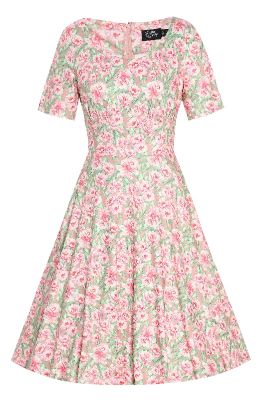 Brenda Pink Floral Short Sleeved Dress