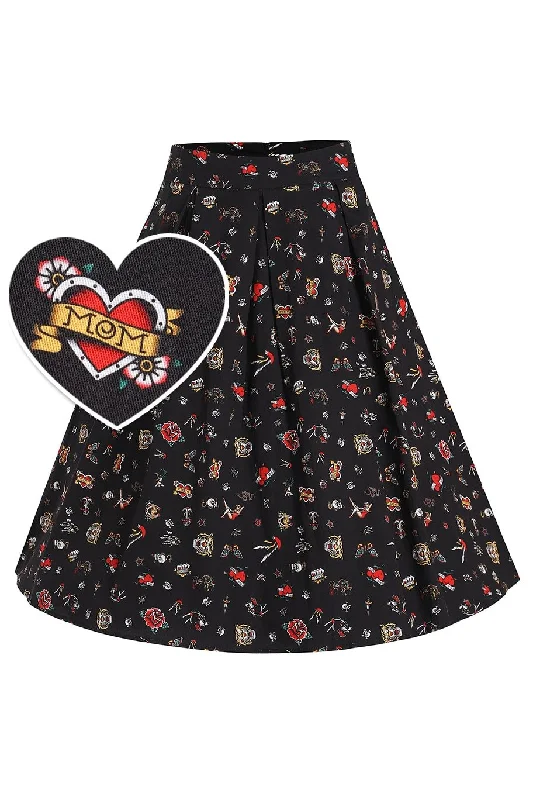 Carolyn Rockabilly Old School Tattoo Flared Skirt