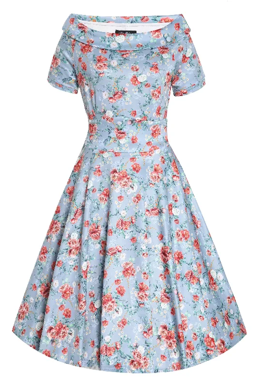 Darlene Blue Floral Off Shoulder Dress