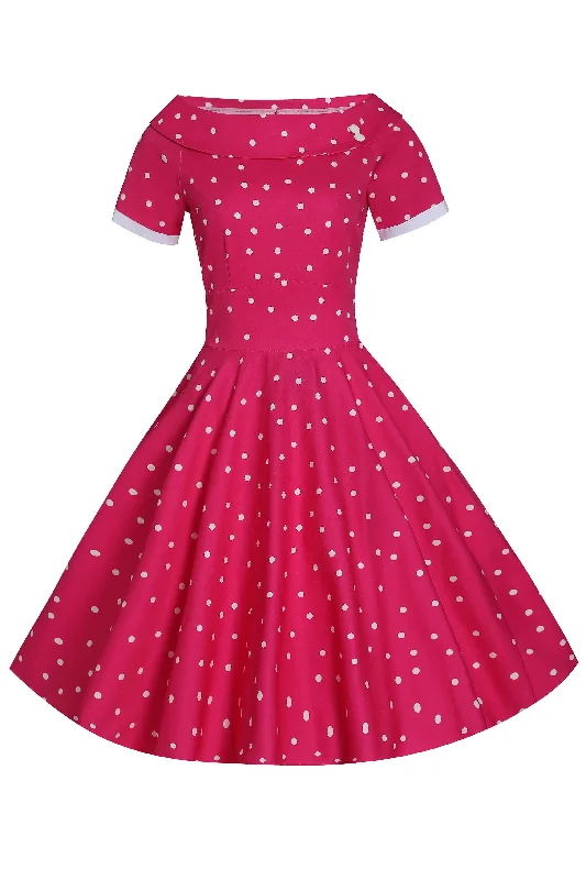 Darlene Hot Pink Polka Dot Swing Dress