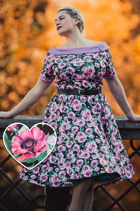 Darlene Purple Poppy Swing Dress