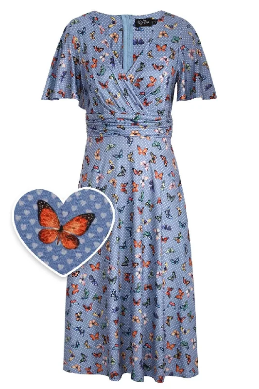 Donna Blue Butterfly Polka Dot Tea Dress