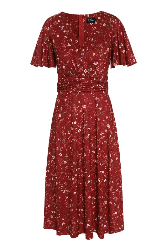 Donna Burgundy Dainty Floral Tea Dress